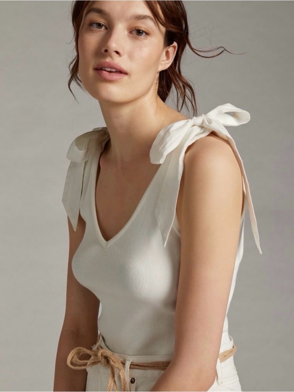 Anthropologie Maeve Rafaela Tie-Shoulder Ribbed Tank M
